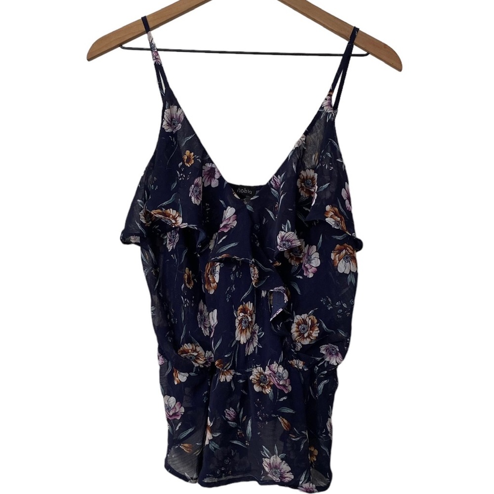 Zenobia Spaghetti Strap Sheer Floral Top 2XL